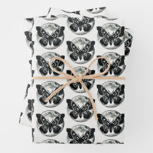 Moth and Moon Wrapping Paper Flat Sheet Set of 3