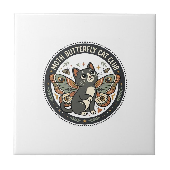 Moth Butterfly Cat POD Vector Art - Moth Butterfly Ceramic Tile (Front)