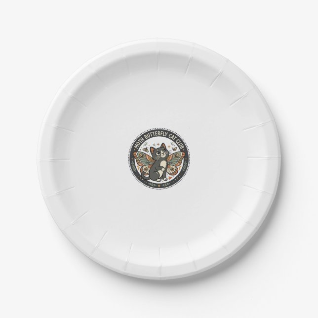Moth Butterfly Cat POD Vector Art - Moth Butterfly Paper Plate (Front)