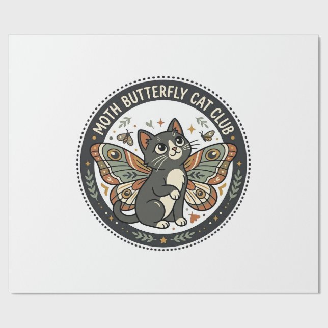 Moth Butterfly Cat POD Vector Art - Moth Butterfly Wrapping Paper (Flat)