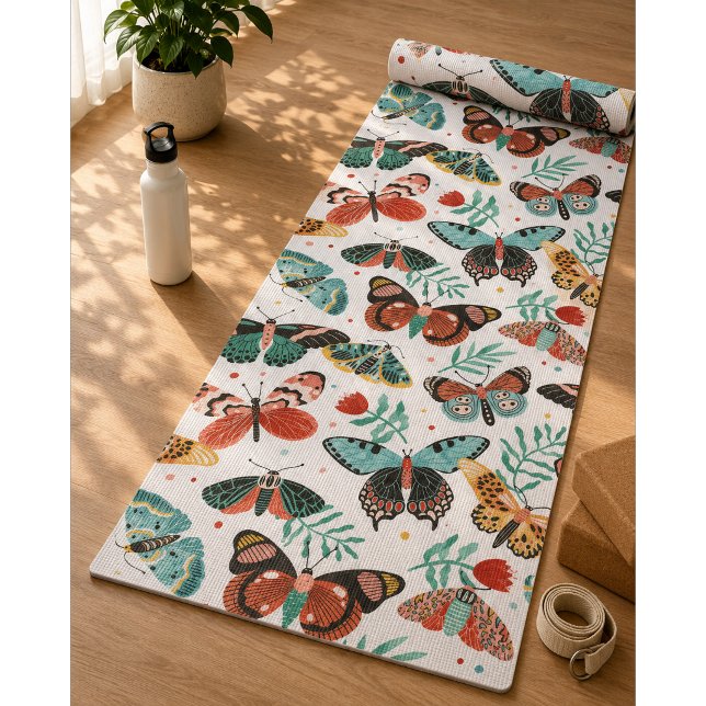 Moth Butterfly colourful Pattern Yoga Mat (Creator Uploaded)