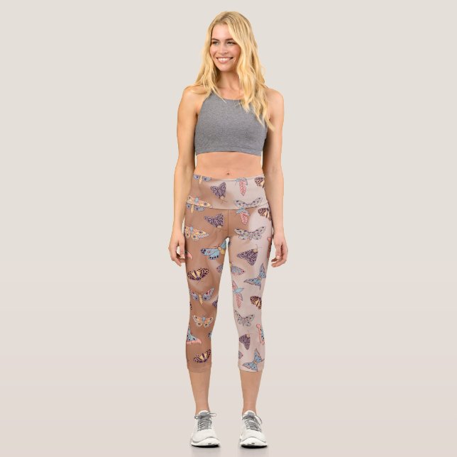 Moth Butterfly Pattern Capri Leggings (Front)