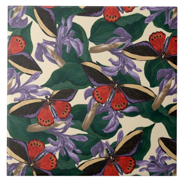 Moth Butterfly Pattern Ceramic Tile (Front)