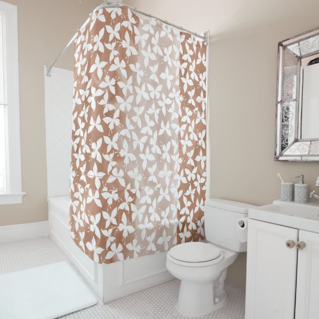 Moth Butterfly Pattern Shower Curtain (In Situ)