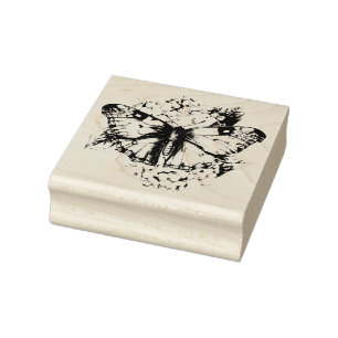 Moth & Flowers Rubber Stamp