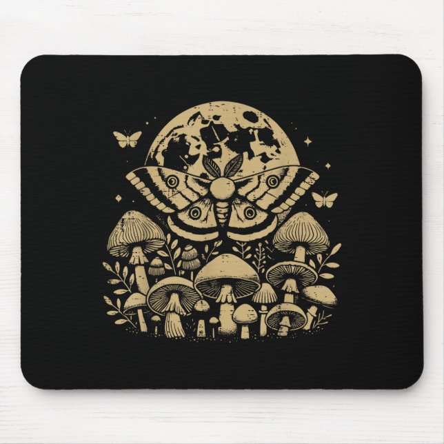 Moth Full Moon Mushroom Boho Aesthetic Occult Men  Mouse Pad (Front)