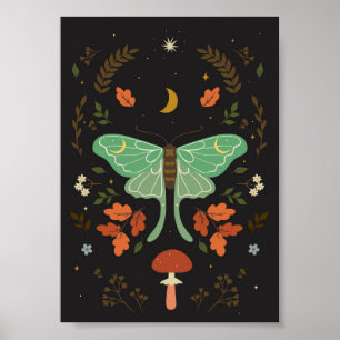moth in boho style. poster