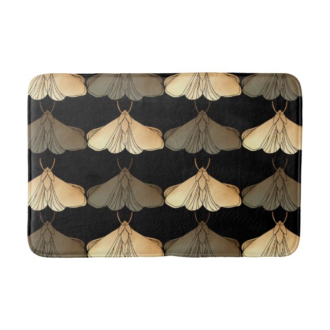Moth in gold pattern bath mat (Front)