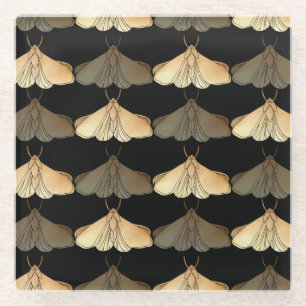 Moth in gold pattern glass coaster