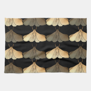 Moth in gold pattern tea towel