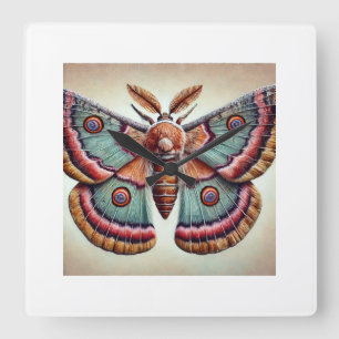 Moth in Natural Harmony 071124IREF233 - Watercolor Square Wall Clock