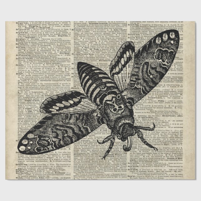 Moth Insect  Vintage Illustration on Old Book Page Wrapping Paper (Flat)