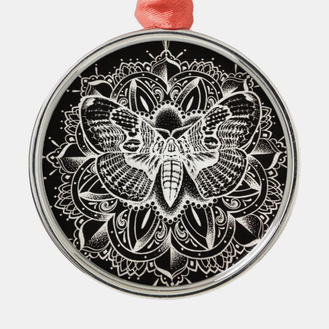 Moth Mandala Metal Tree Decoration (Front)