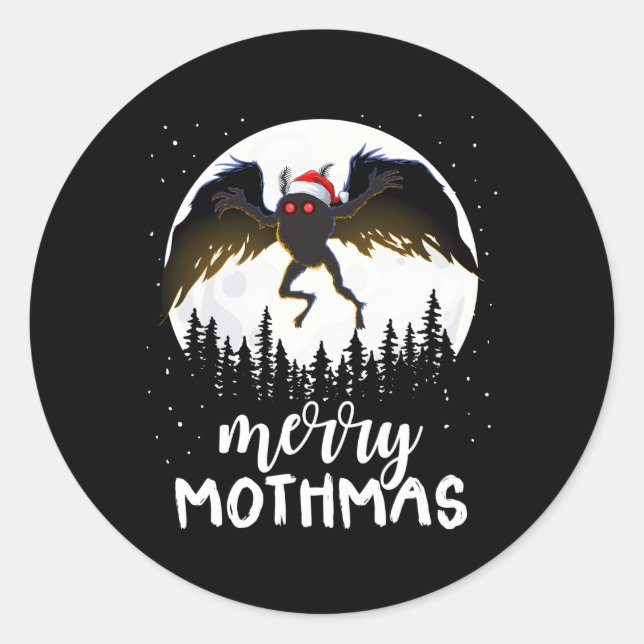 Moth Merry Mothmas Creepy Folklore Cryptid Classic Round Sticker (Front)