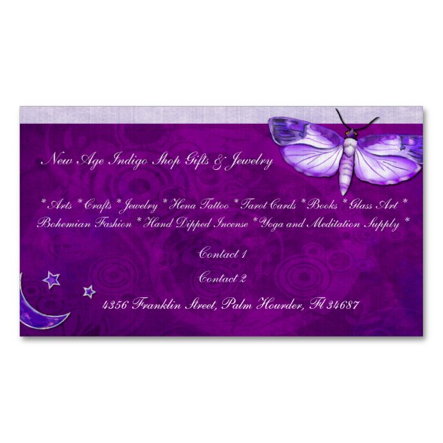 Moth Mystic New Age SLIM NEW AGE SHOP PSYCHIC Magnetic Business Card (Front)