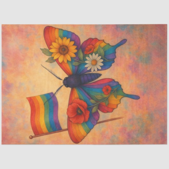 Moth of Pride and Blossoms Decoupage Paper  (Front)