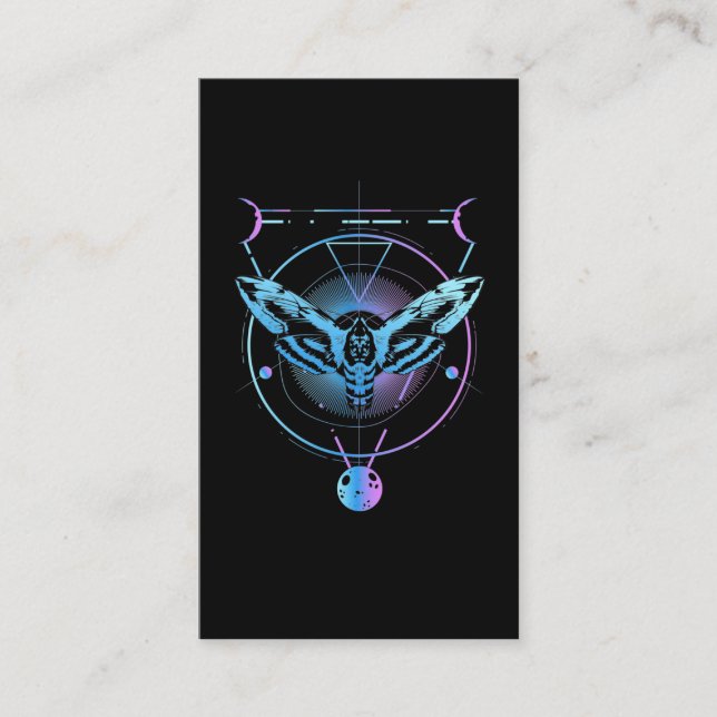 Moth Pastel Goth Geometric Witchy Crescent Business Card (Front)