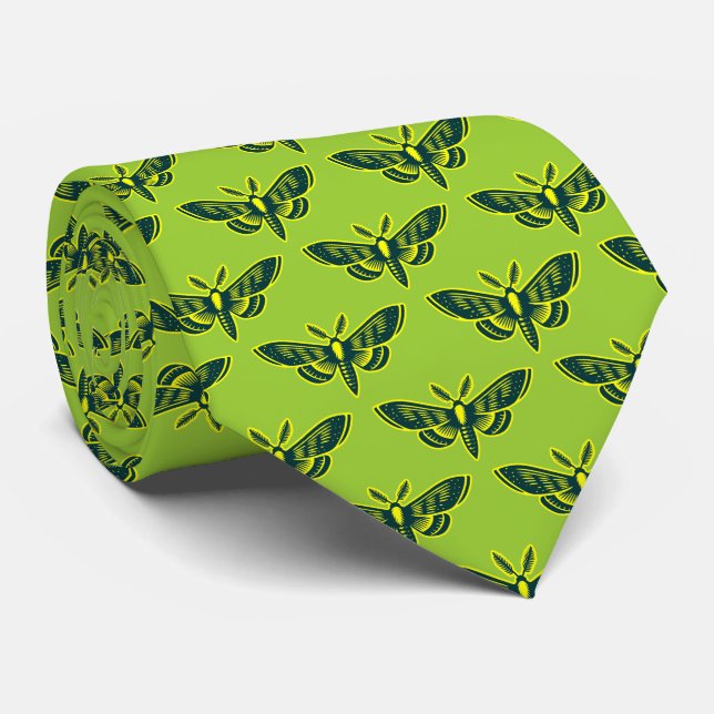 Moth Pattern - Dk Green and Yellow on Martian Grn Tie (Rolled)