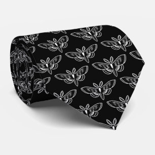 Moth Pattern - White on Black Tie