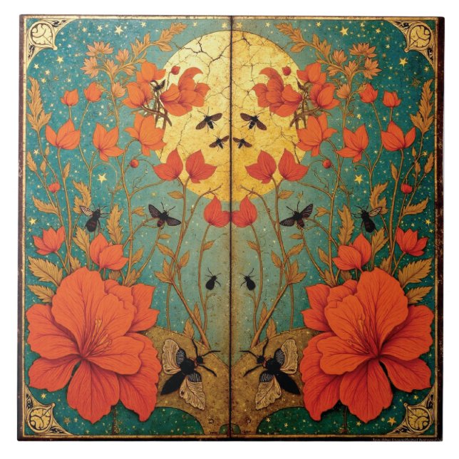 Moth Sanctuary Under the Moonlit Sky Ceramic Tile (Front)