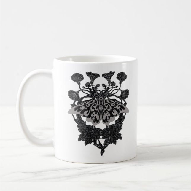 Moth Talisman - Whimsigoth Drawing - White Version Coffee Mug (Left)
