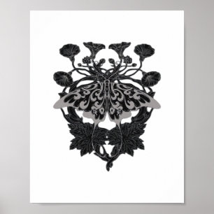 Moth Talisman - Whimsigoth Drawing - White Version Poster