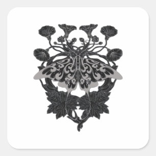 Moth Talisman - Whimsigoth Drawing - White Version Square Sticker