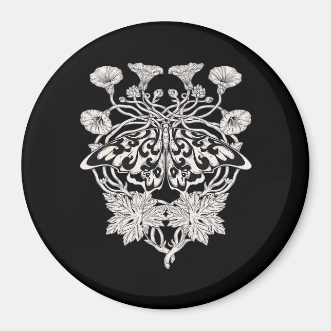 Moth Talisman - Whimsigoth Screenprint Style Drawi Magnet (Front)