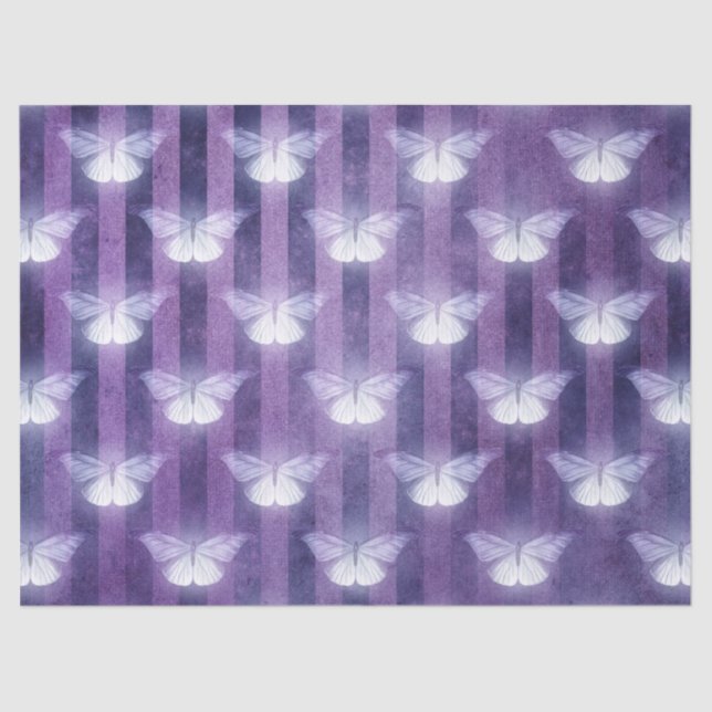 Moth white purple striped pattern mystical  tissue paper (Front)