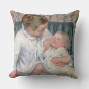 Mother about to Wash her Sleepy Child, 1880 (oil o Cushion
