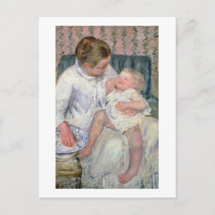 Mother about to Wash her Sleepy Child, 1880 (oil o Postcard