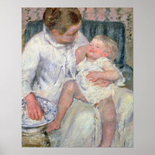 Mother about to Wash her Sleepy Child, 1880 (oil o Poster