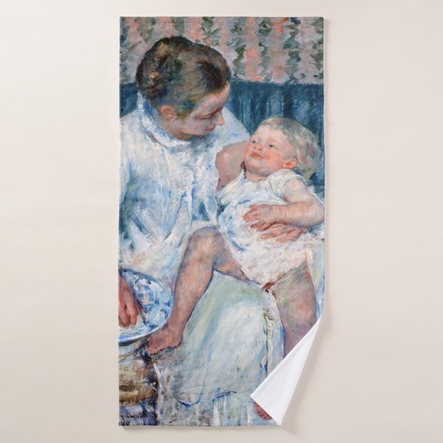 Mother About to Wash Her Sleepy Child, Cassatt Bath Towel (Bath Towel)