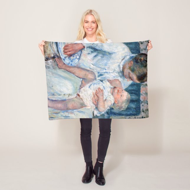 Mother About to Wash Her Sleepy Child, Cassatt Fleece Blanket (In Situ)