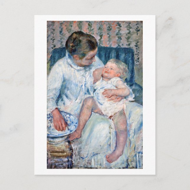 Mother About to Wash Her Sleepy Child, Cassatt Postcard (Front)