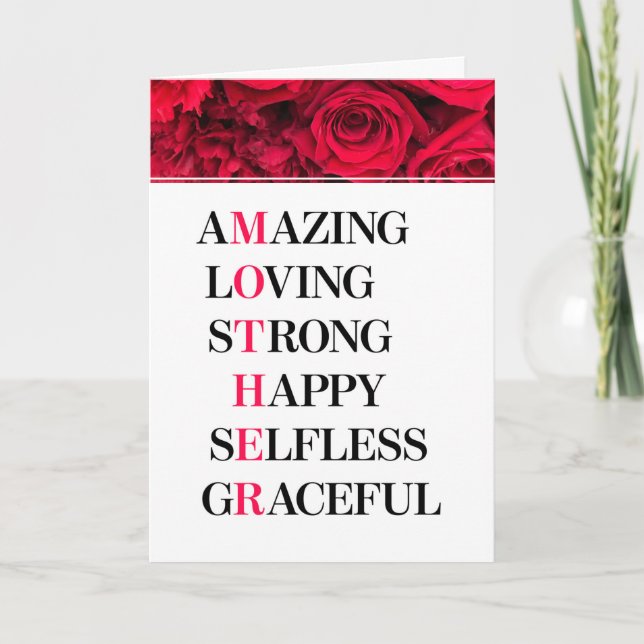 Mother Acronym Red Roses Mother's Day Card (Front)