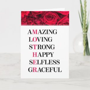 Mother Acronym Red Roses Mother's Day Card