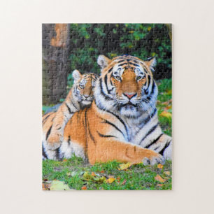 Mother and Baby Animal Tiger Photography Animal Jigsaw Puzzle