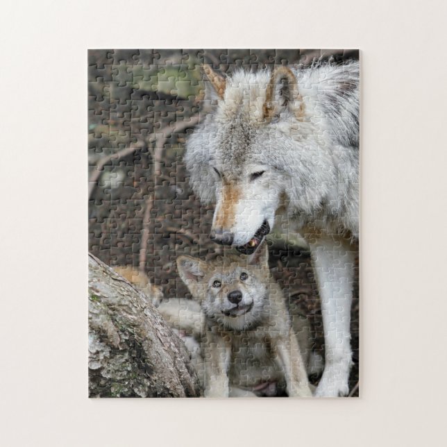 Mother and Baby Animal Wolf Photography Animal Jigsaw Puzzle (Vertical)