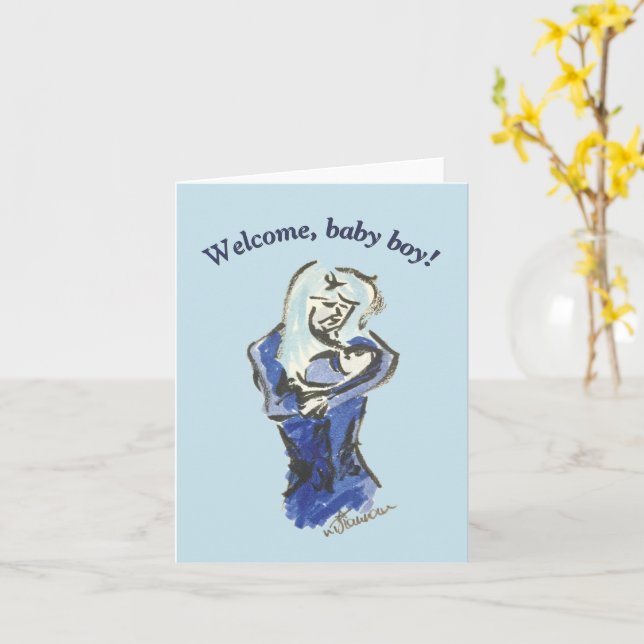 Mother and Baby "Baby Boy" Card (Yellow Flower)