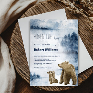 Mother and baby bear watercolor forest invitation