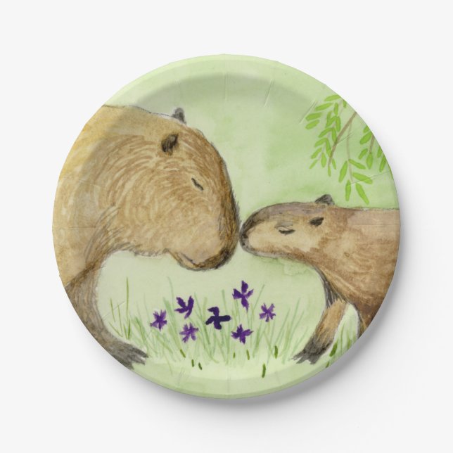 Mother and Baby Capybara Paper Plate (Front)