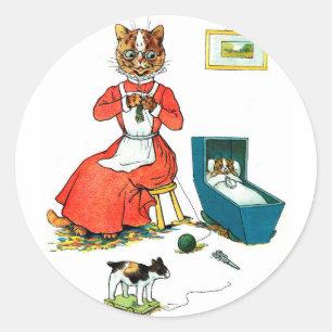 Mother and Baby Cat, Louis Wain Classic Round Sticker