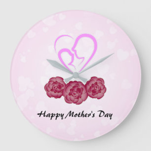 Mother and Baby Child Carnation Mother's Day Large Clock