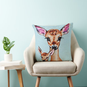 Mother And Baby Deer Watercolor Love Family Cushion