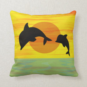 Mother and Baby Dolphin at Sunset Cushion