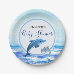 Mother and Baby Dolphin Ocean Theme Baby Shower Paper Plate