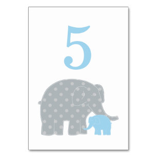Mother and Baby Elephant Boy Shower Blue and Grey Table Number