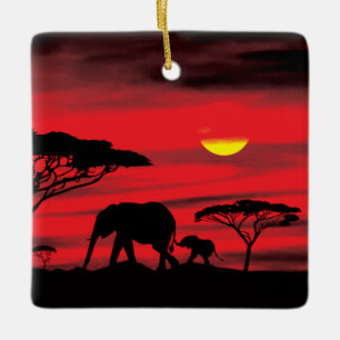 Mother and Baby Elephant in the Serengeti Ceramic Ornament