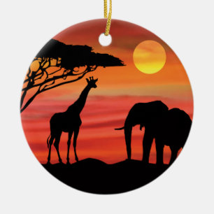 Mother and Baby Elephant in the Serengeti Ceramic Ornament